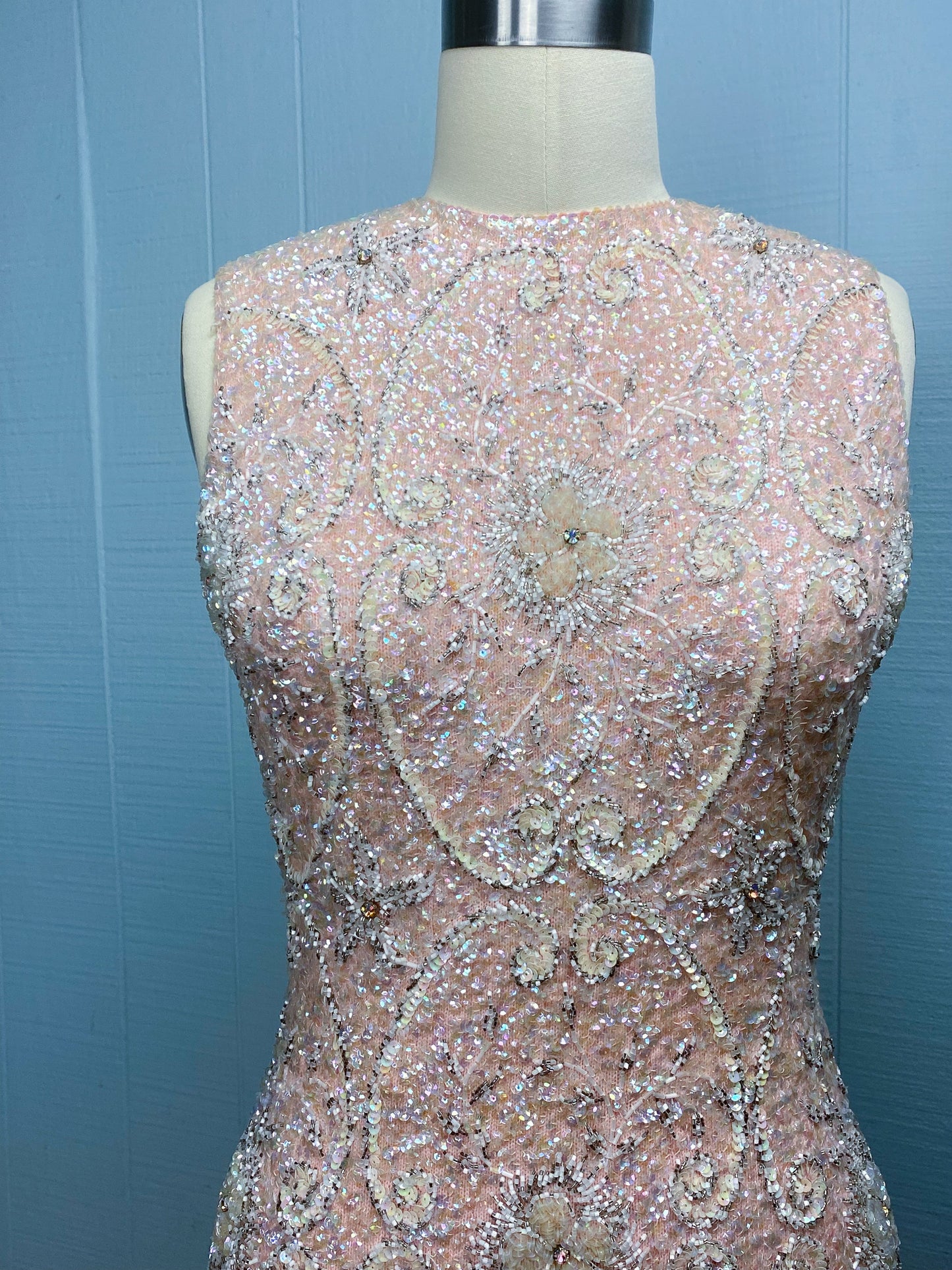 60s Beaded Pink Knit Dress