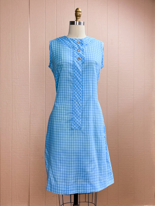 60's Baby Blue Gingham Dress | M