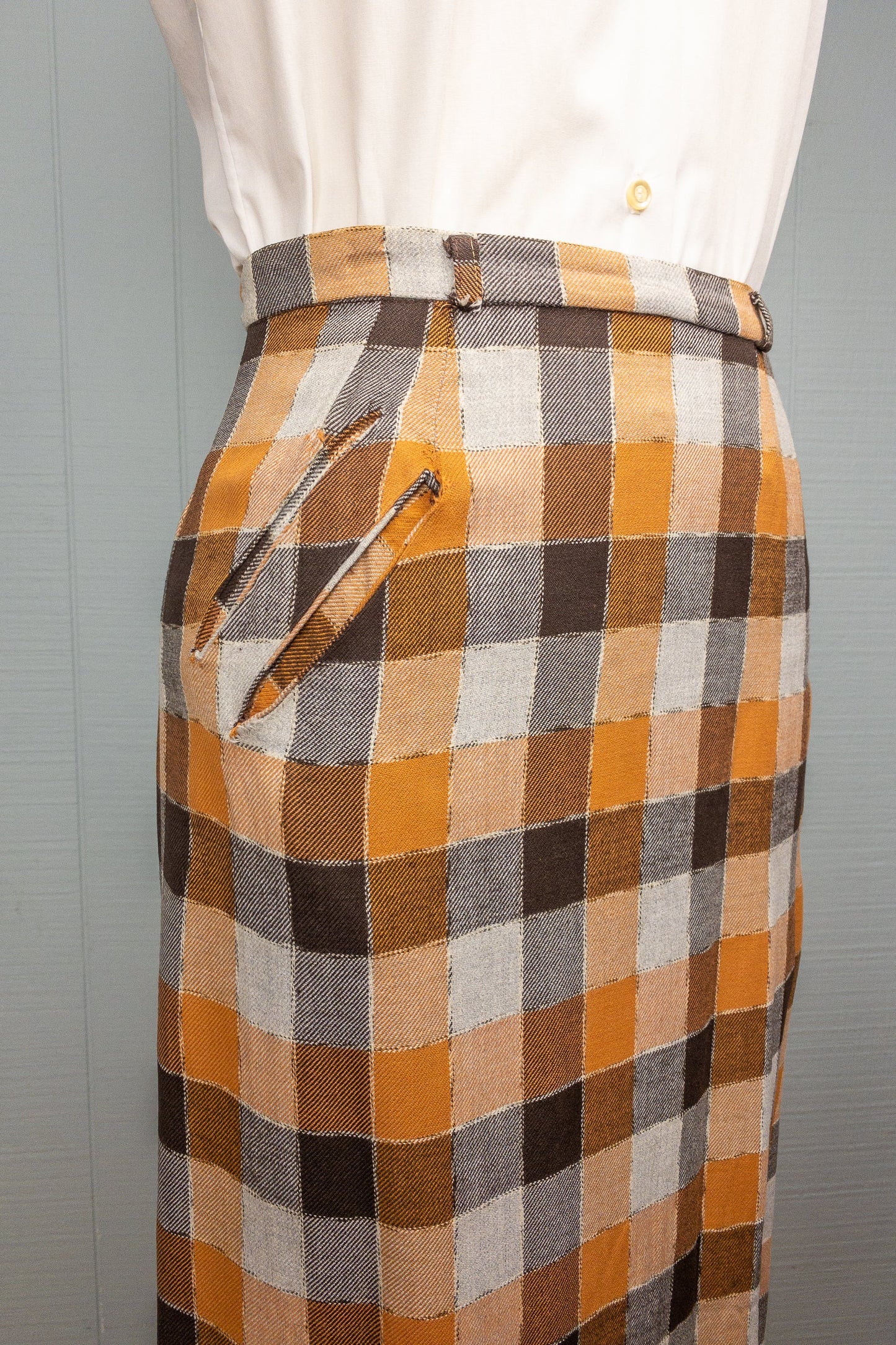 50's Orange Chocolate Plaid Skirt | S/M