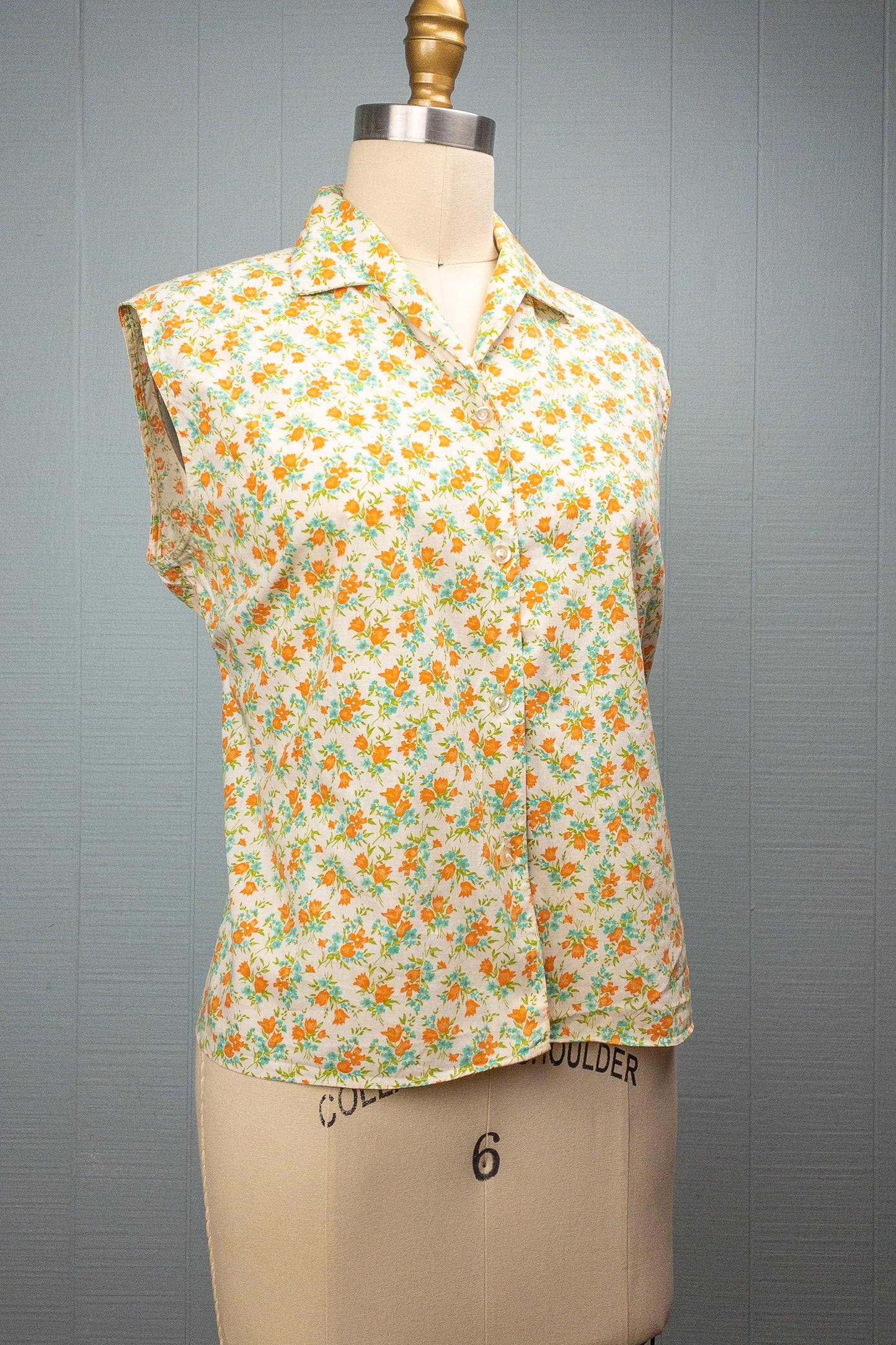 60's Orange & Teal Tulip Sleeveless Shirt | M/L