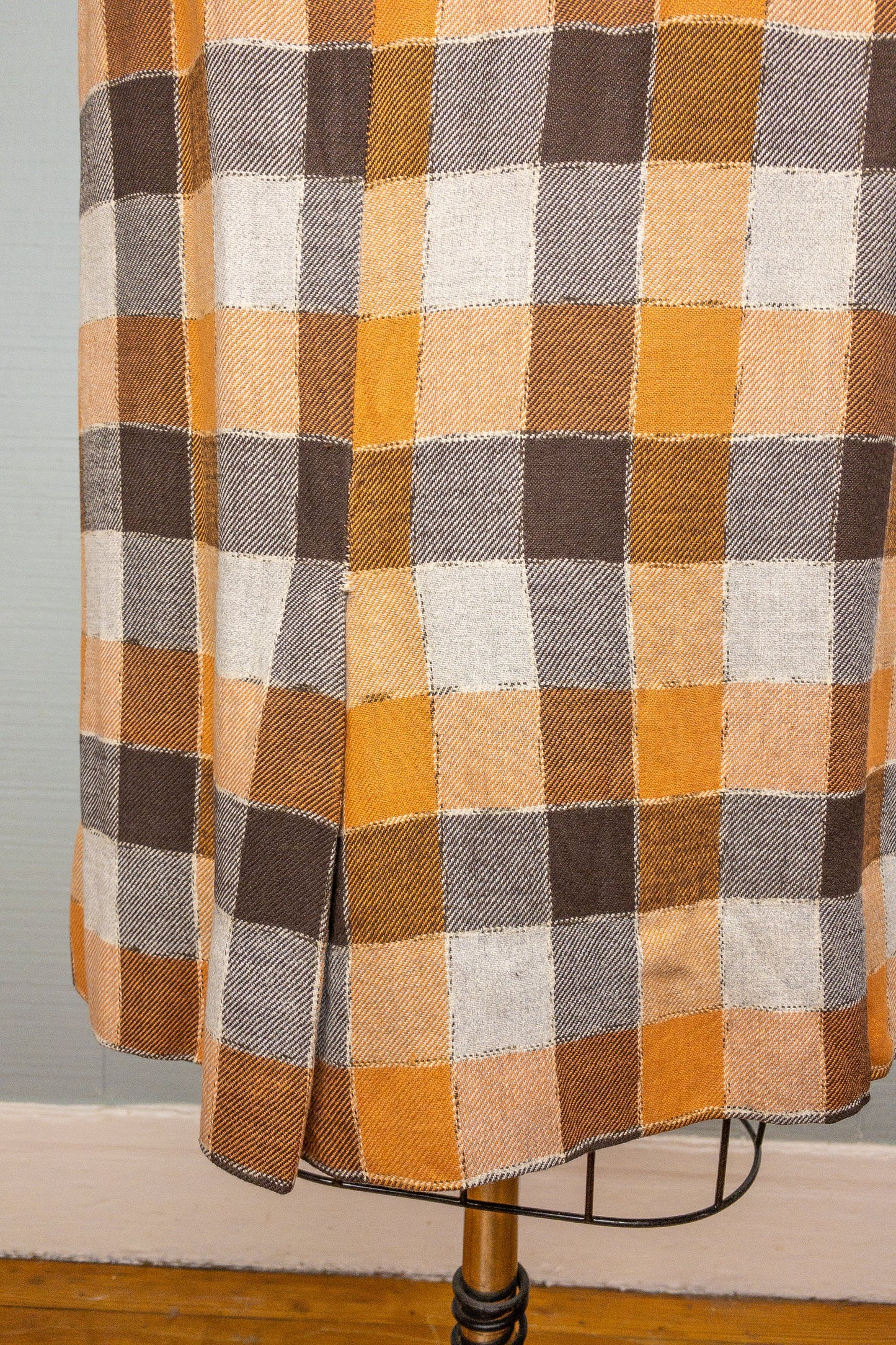 50's Orange Chocolate Plaid Skirt | S/M