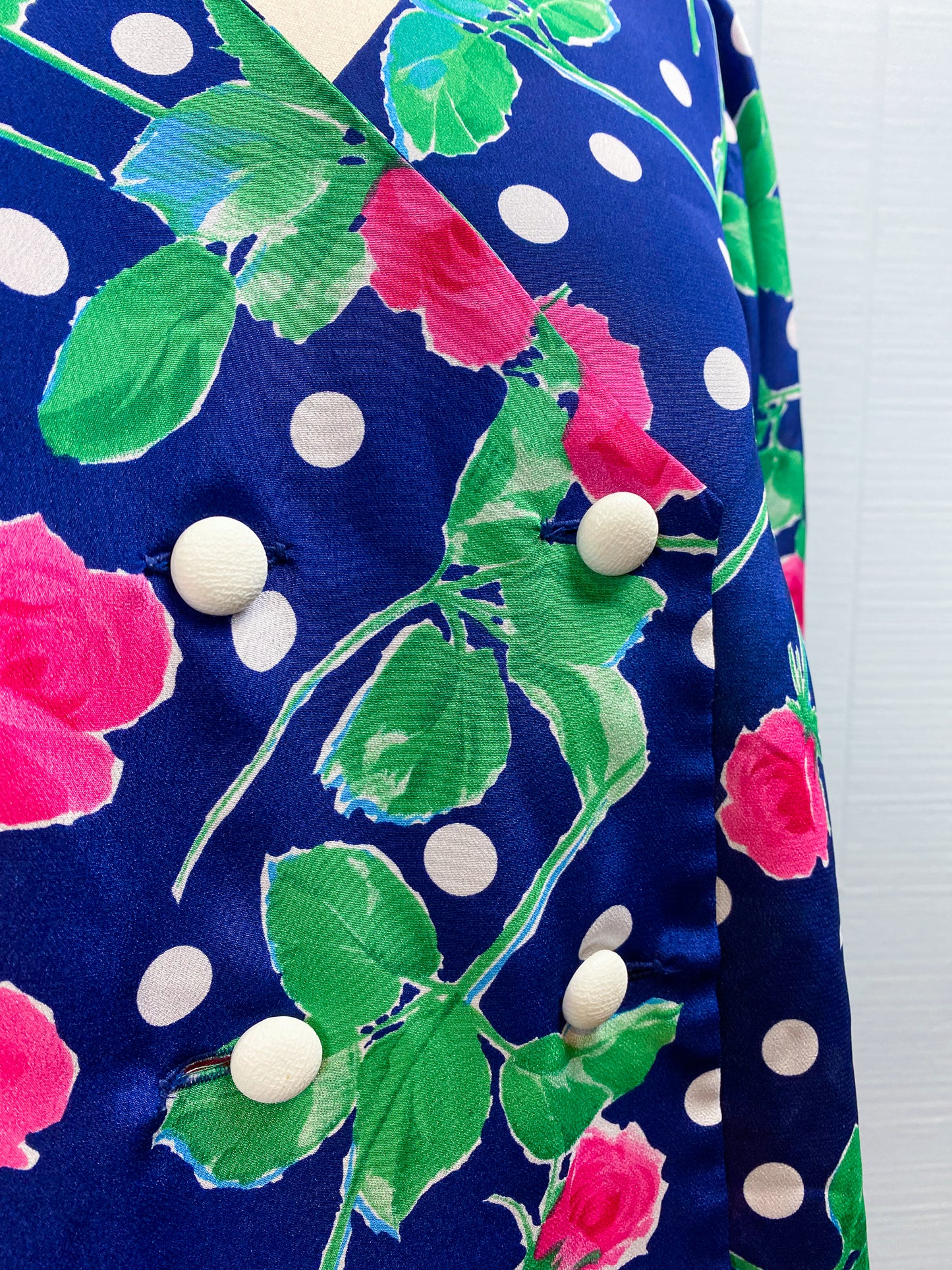 80's Navy Polka Dot Floral Blouse Giga's Creations | L/XL