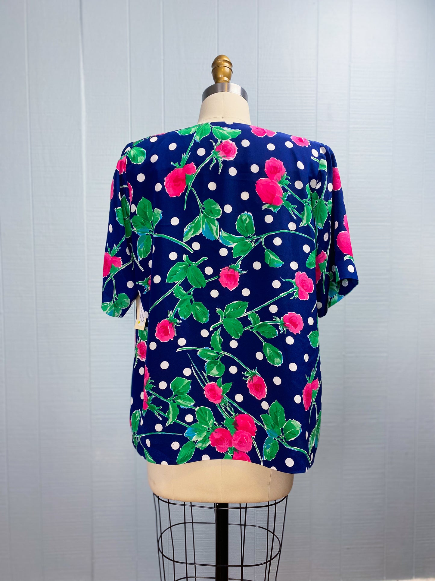 80's Navy Polka Dot Floral Blouse Giga's Creations | L/XL