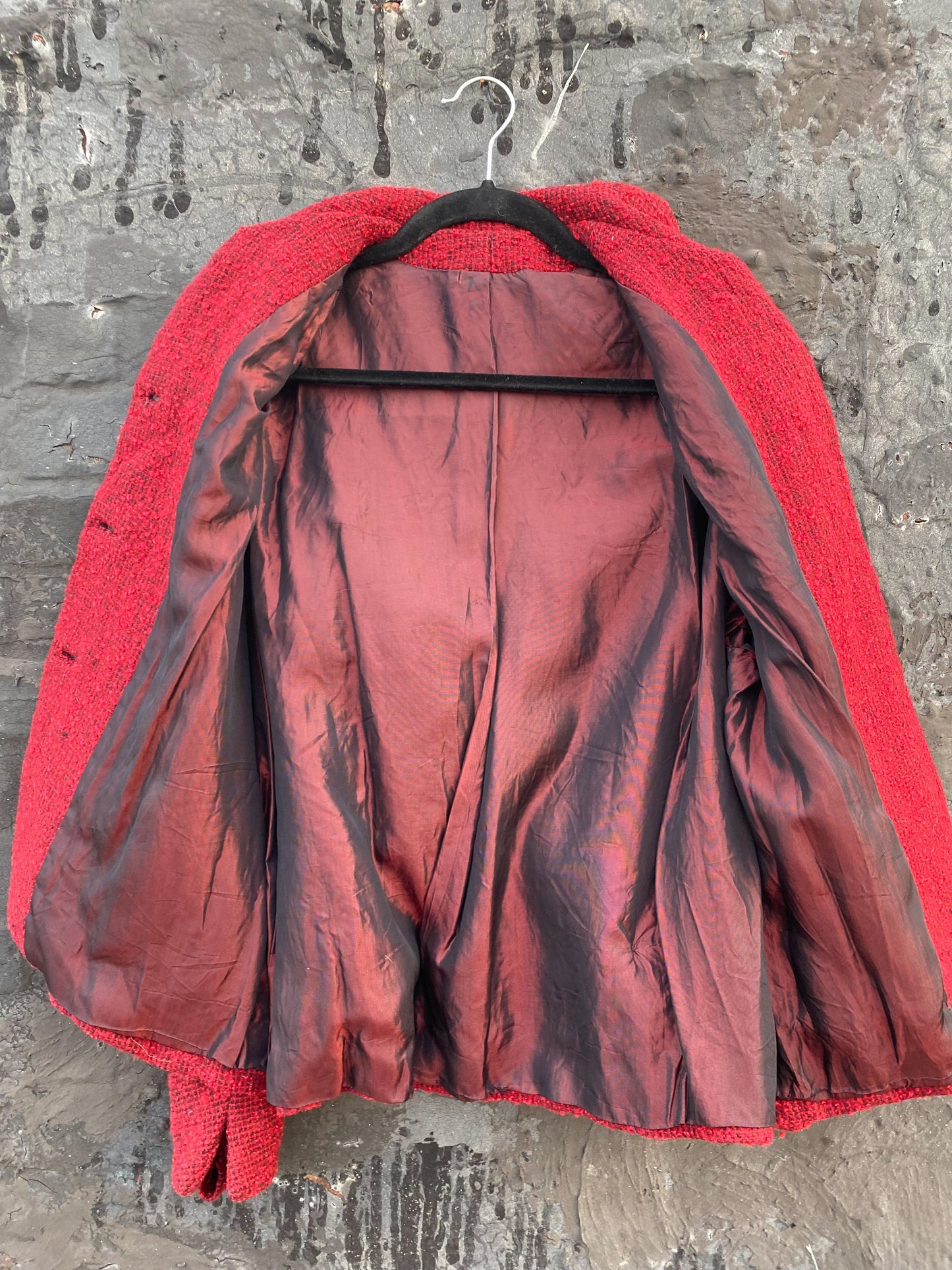 50's Cropped Wine Red Textured Wool Coat