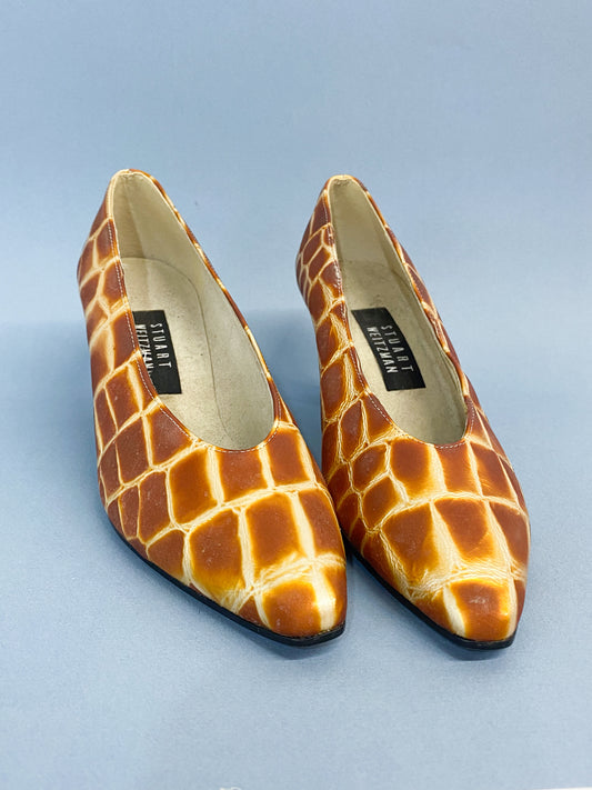 90's Stuart Weitzman Leather Orange Brown Gold Giraffe Heels