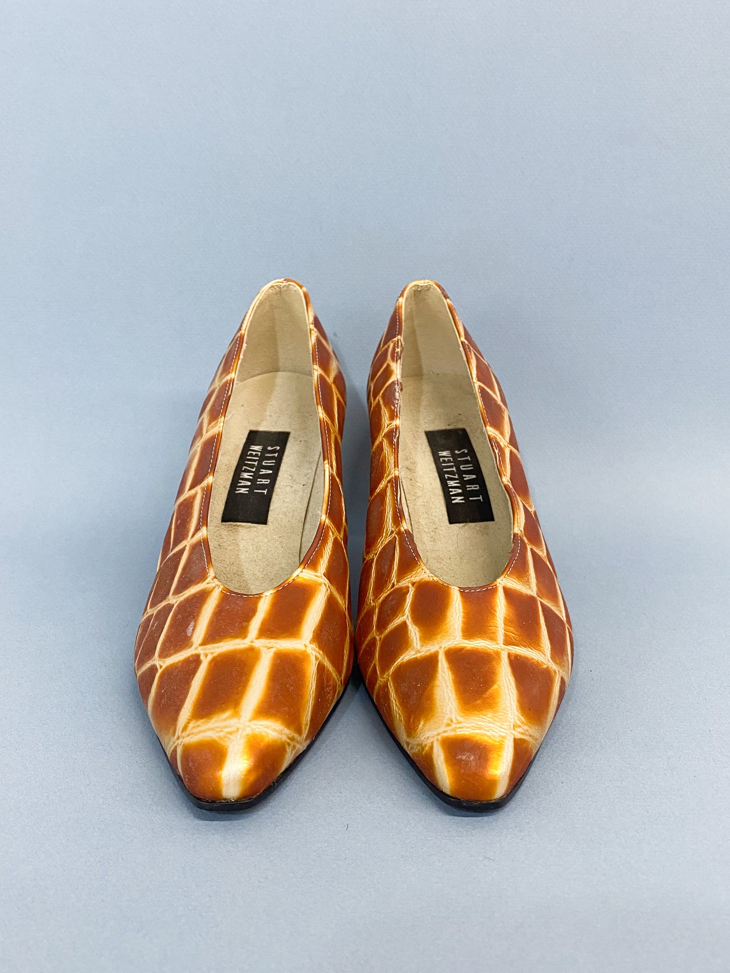 90's Stuart Weitzman Leather Orange Brown Gold Giraffe Heels