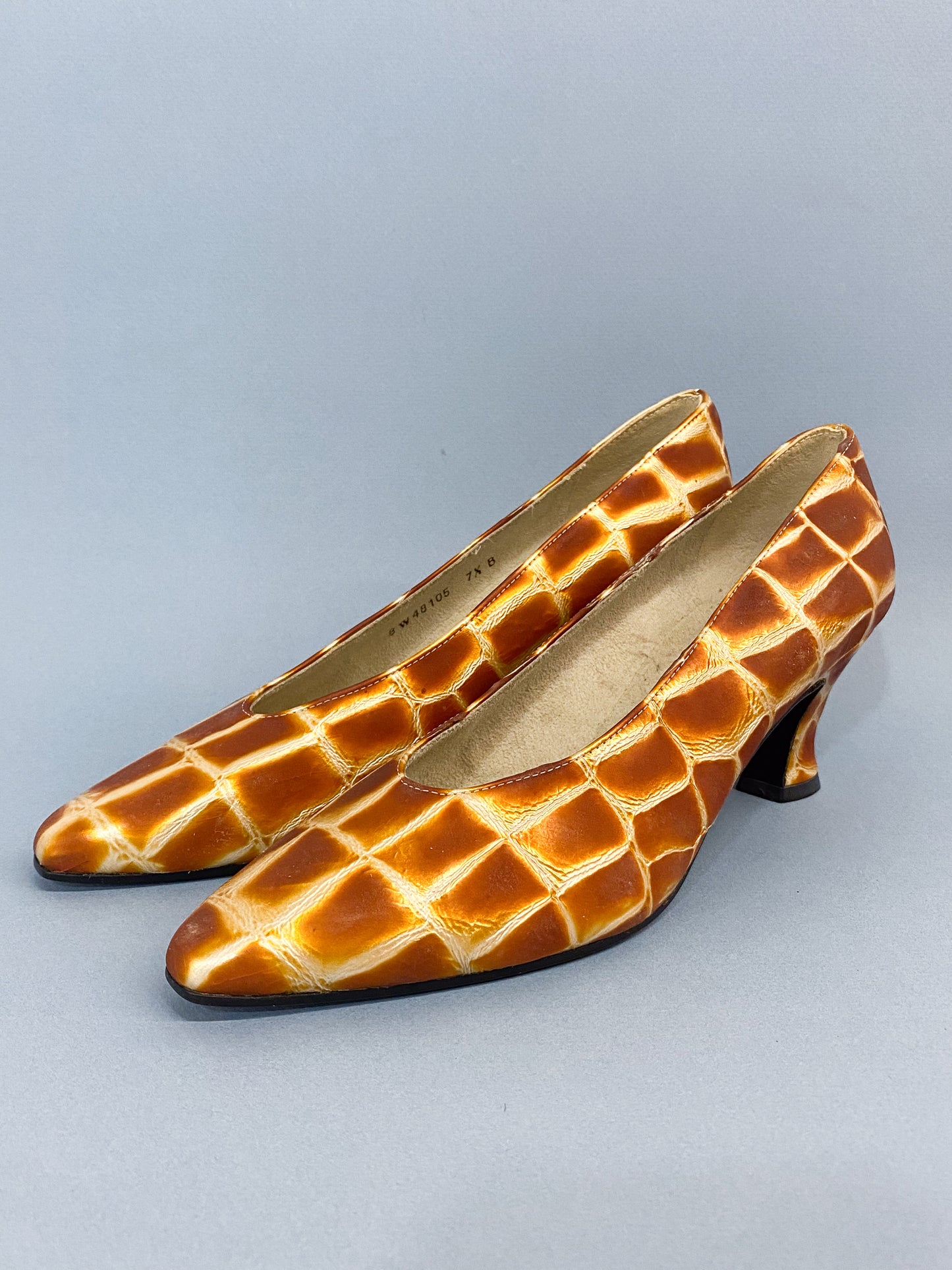 90's Stuart Weitzman Leather Orange Brown Gold Giraffe Heels