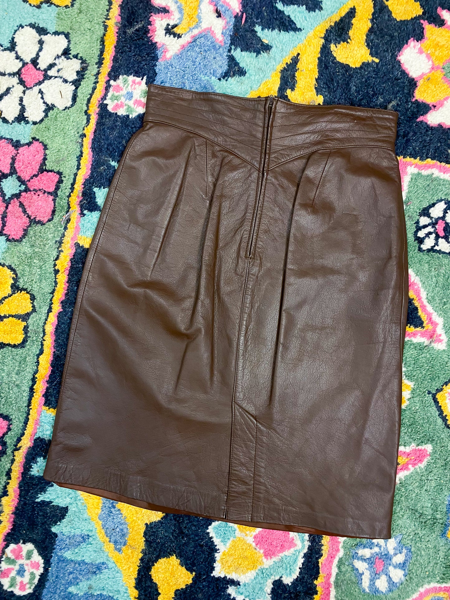 80's 90's Toffs Brown Leather Skirt | W: 29"