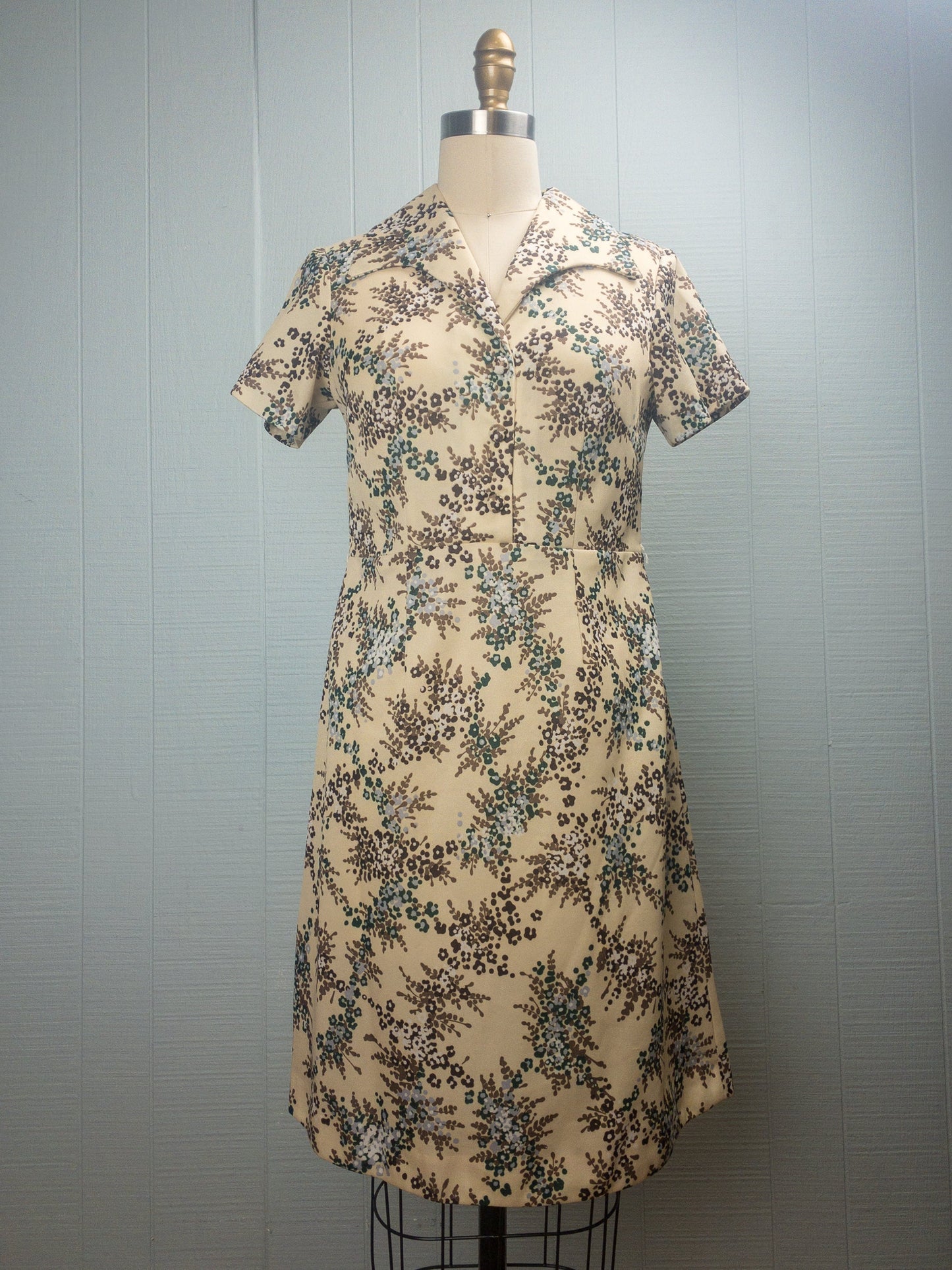 70's Cream Flower Bunch Dress | S/M