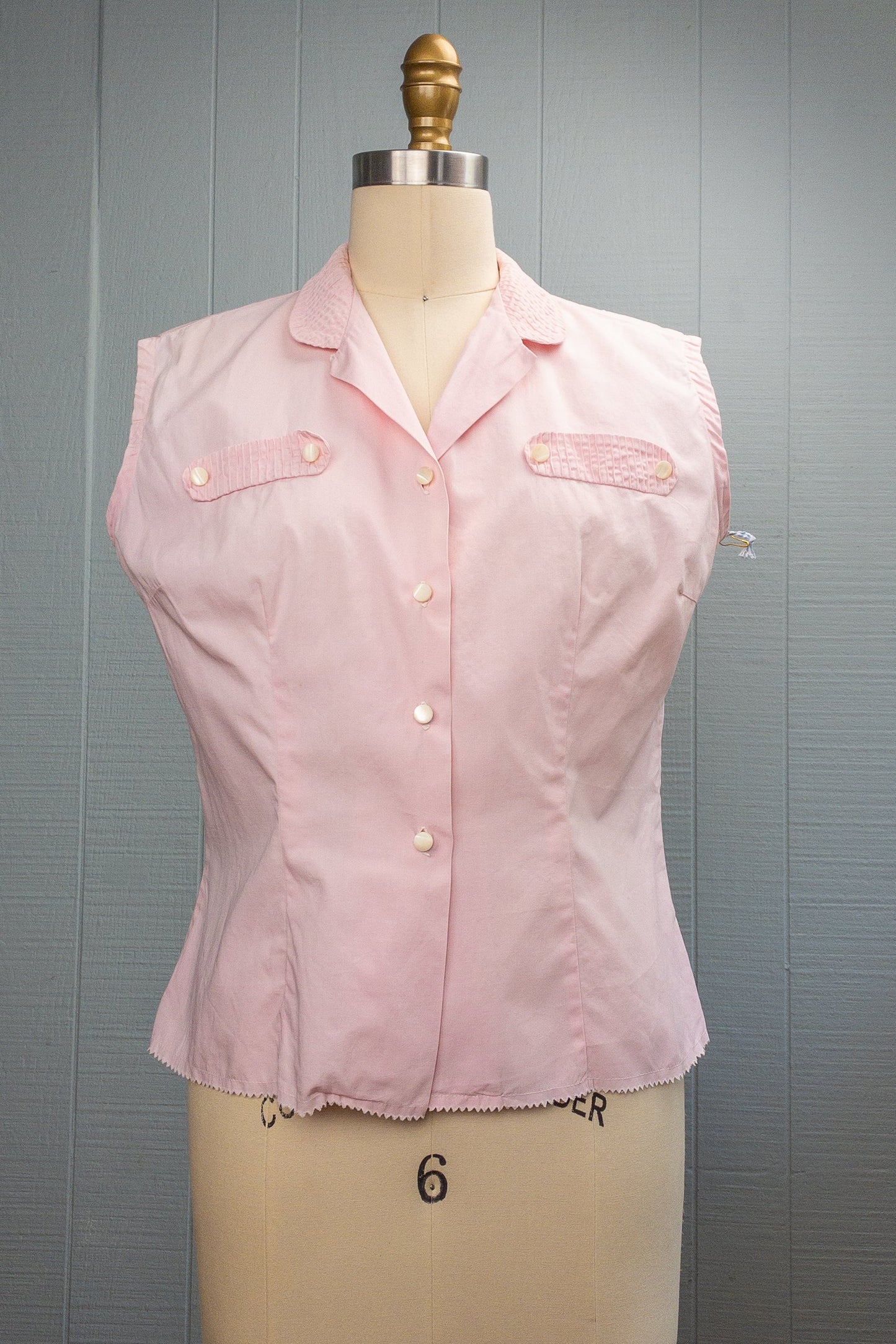 50s Baby Pink Pintuck Blouse | S/M