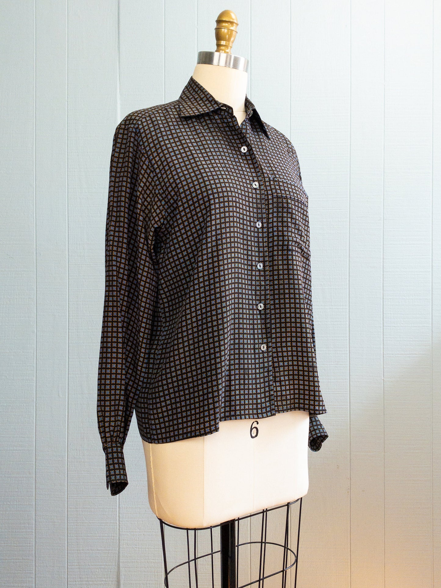 70's/80's YSL Black Patterned Blouse | XS/S