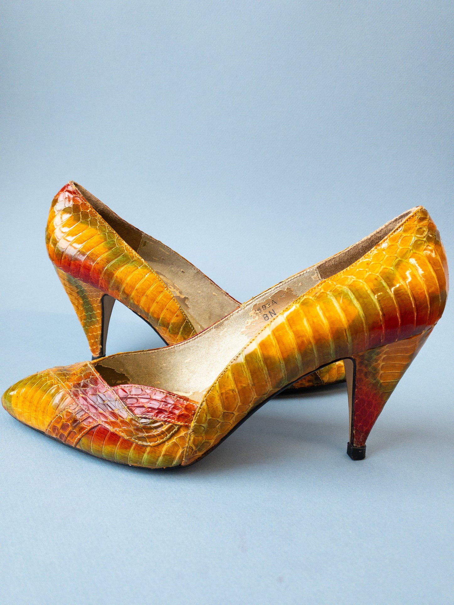 80's Orange Snakeskin High Heel Pumps | 8N 7.5
