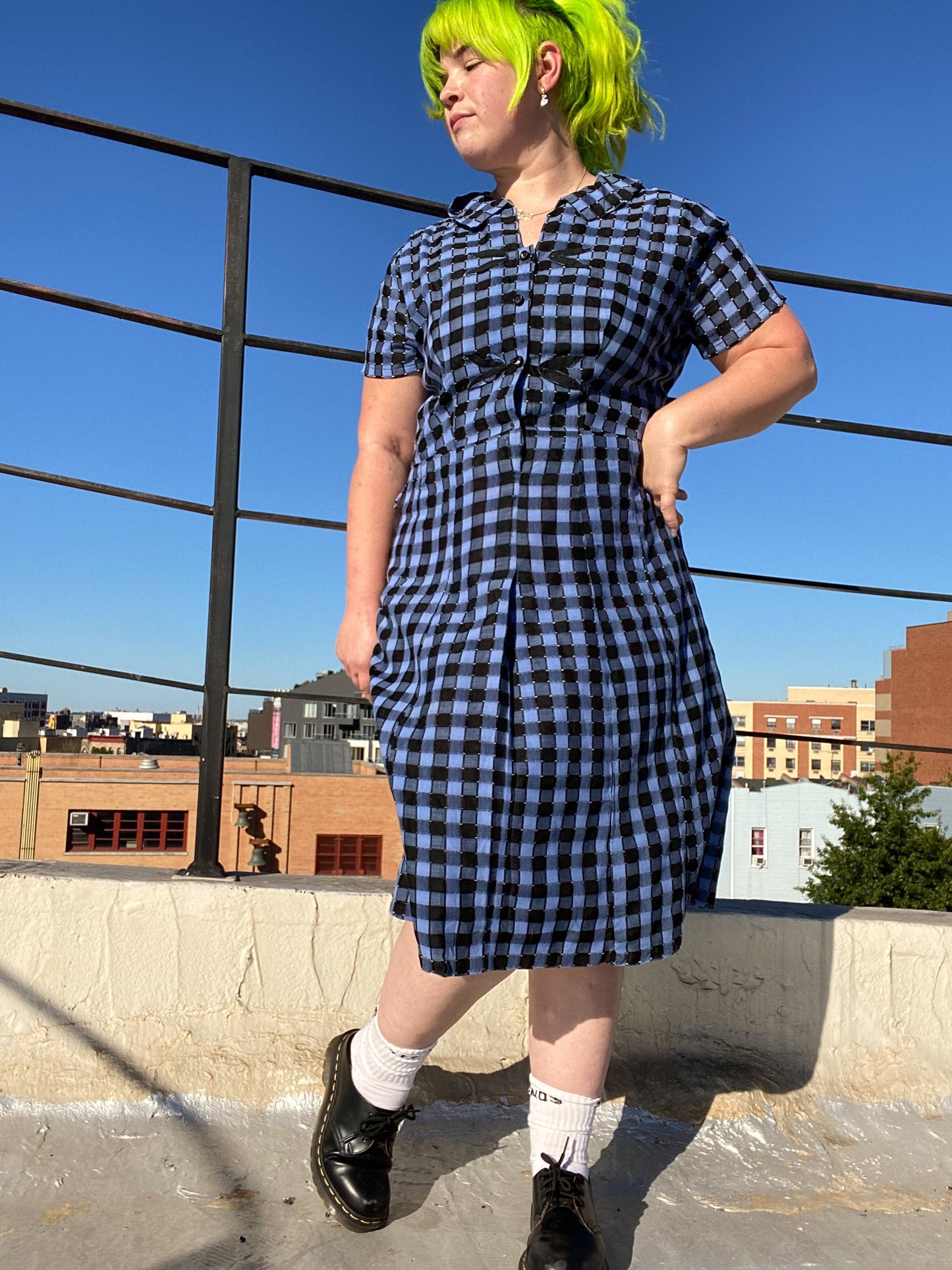 50s Blue Black Check School Dress | XL/XXL