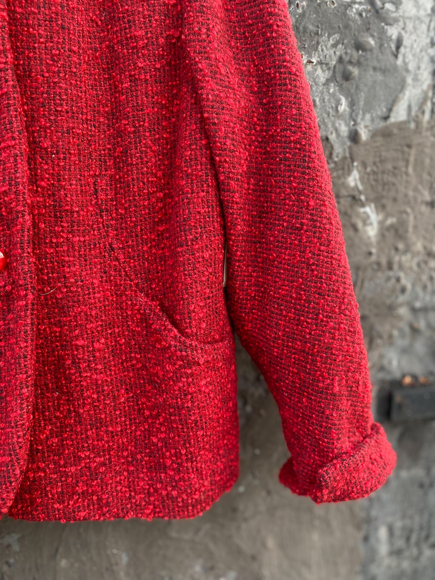 50's Cropped Wine Red Textured Wool Coat