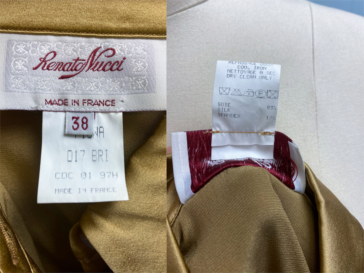 Gold Liquid Metallic Silk Hourglass Blouse Spearpoint Collar Renato Nucci