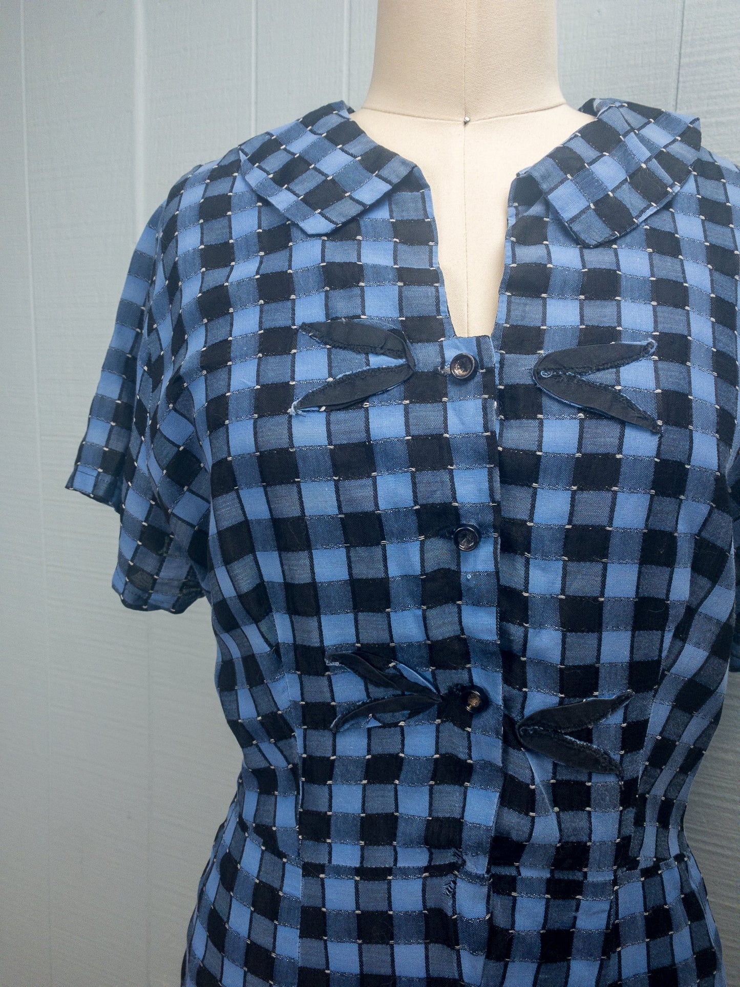 50s Blue Black Check School Dress | XL/XXL