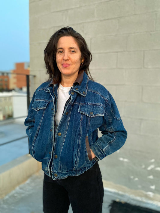 80's Denim Bomber Brown Leather Collar