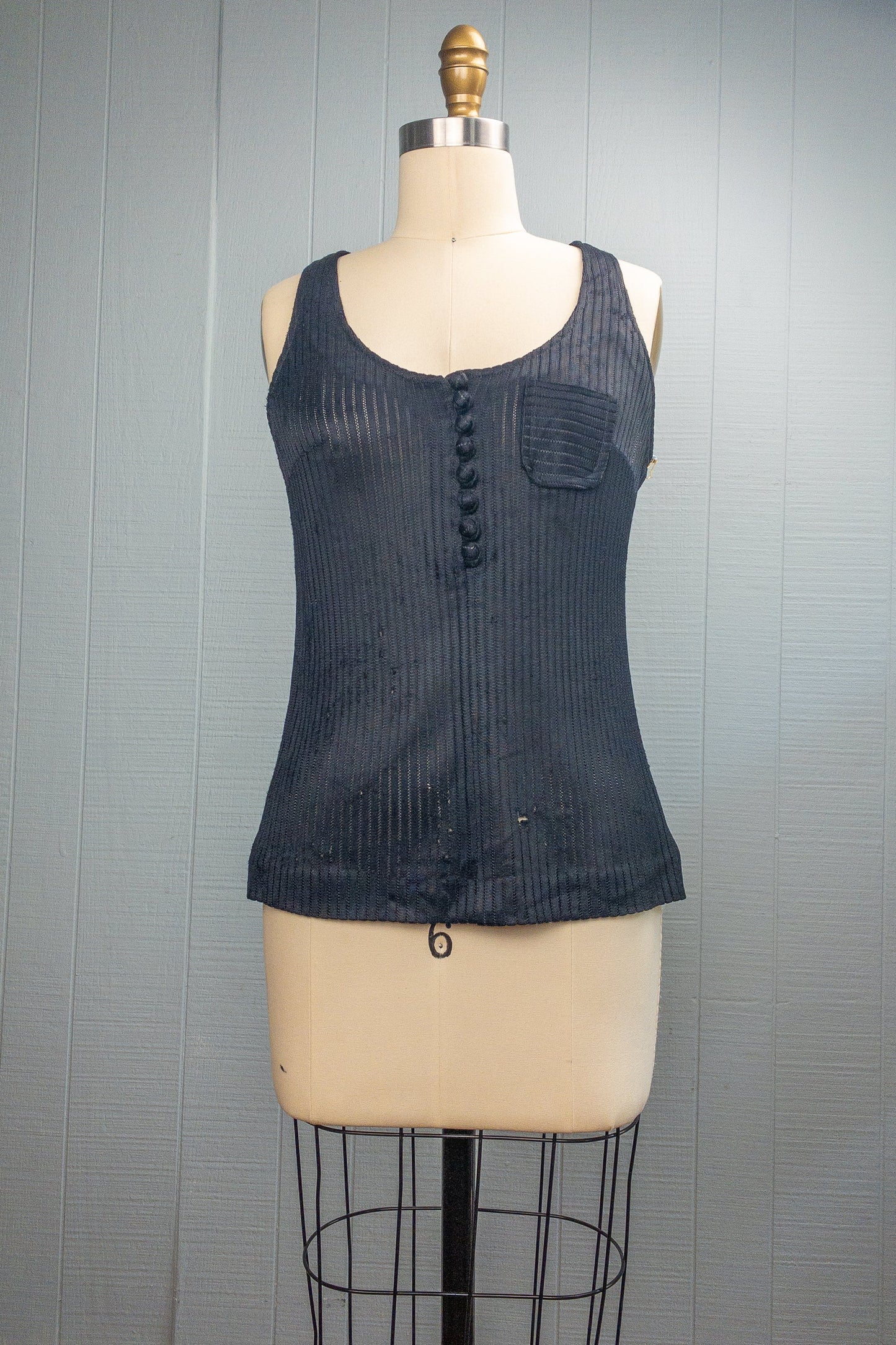 60s 70s Busted Mesh Black Tank | S/M