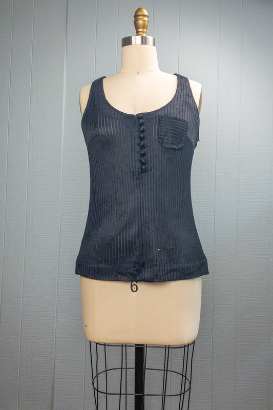 60s 70s Busted Mesh Black Tank | S/M