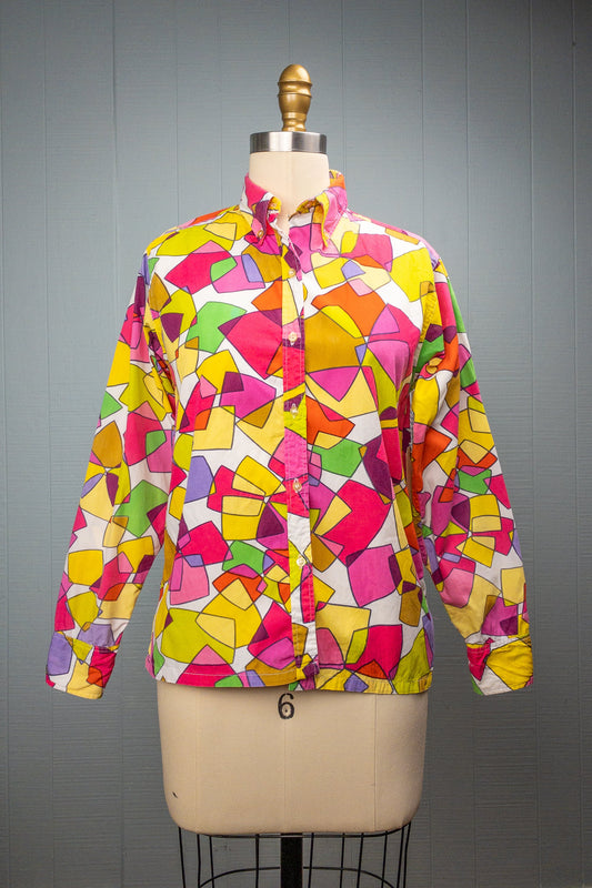 60's Geometric Rainbow Blouse | S/M