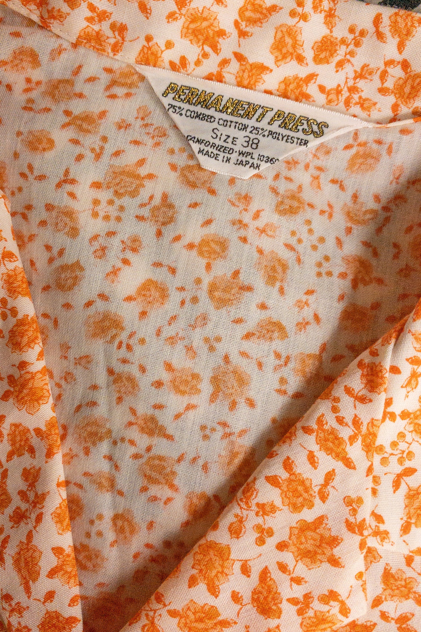 60's Orange Ditsy Floral Loop Collar Button Up Shirt | M