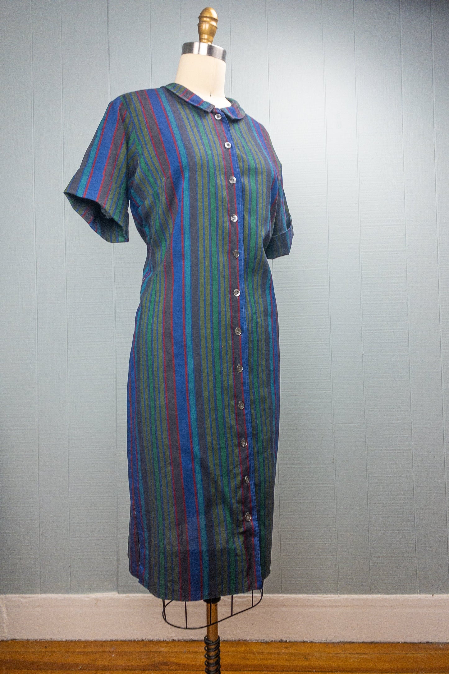 60's Jewel Stripe Shirt Dress | M/L