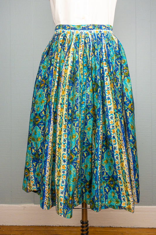 50s Blues & Poppy Skirt | 29"
