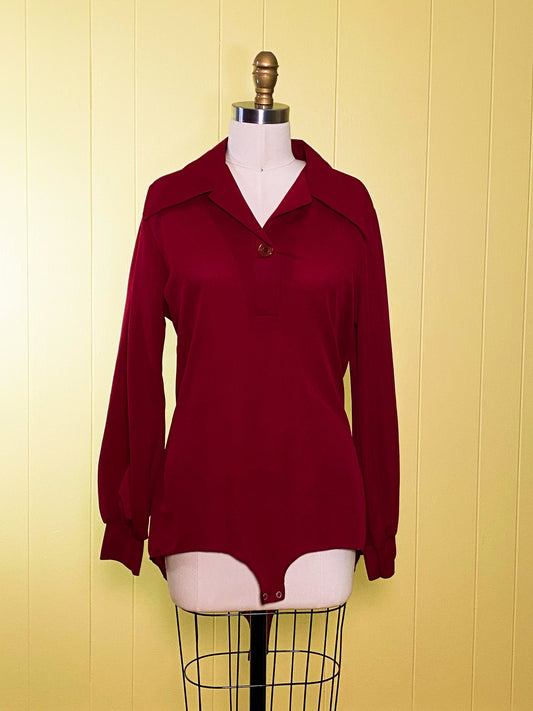 60s 70s Maroon Bodysuit | L