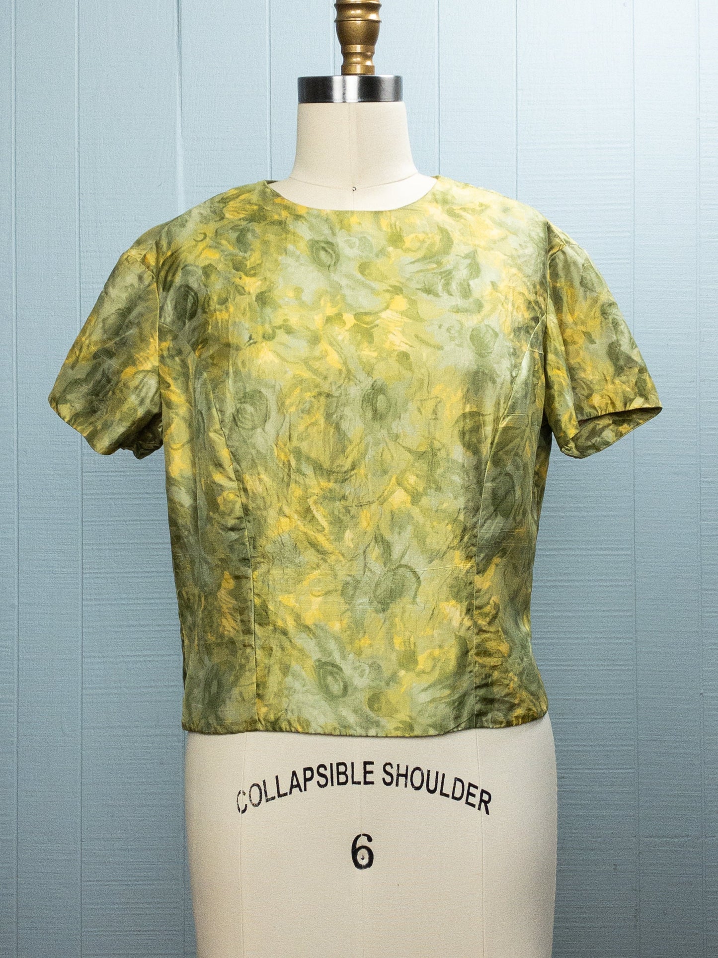60's Green Floral Raw Silk Top I S/M