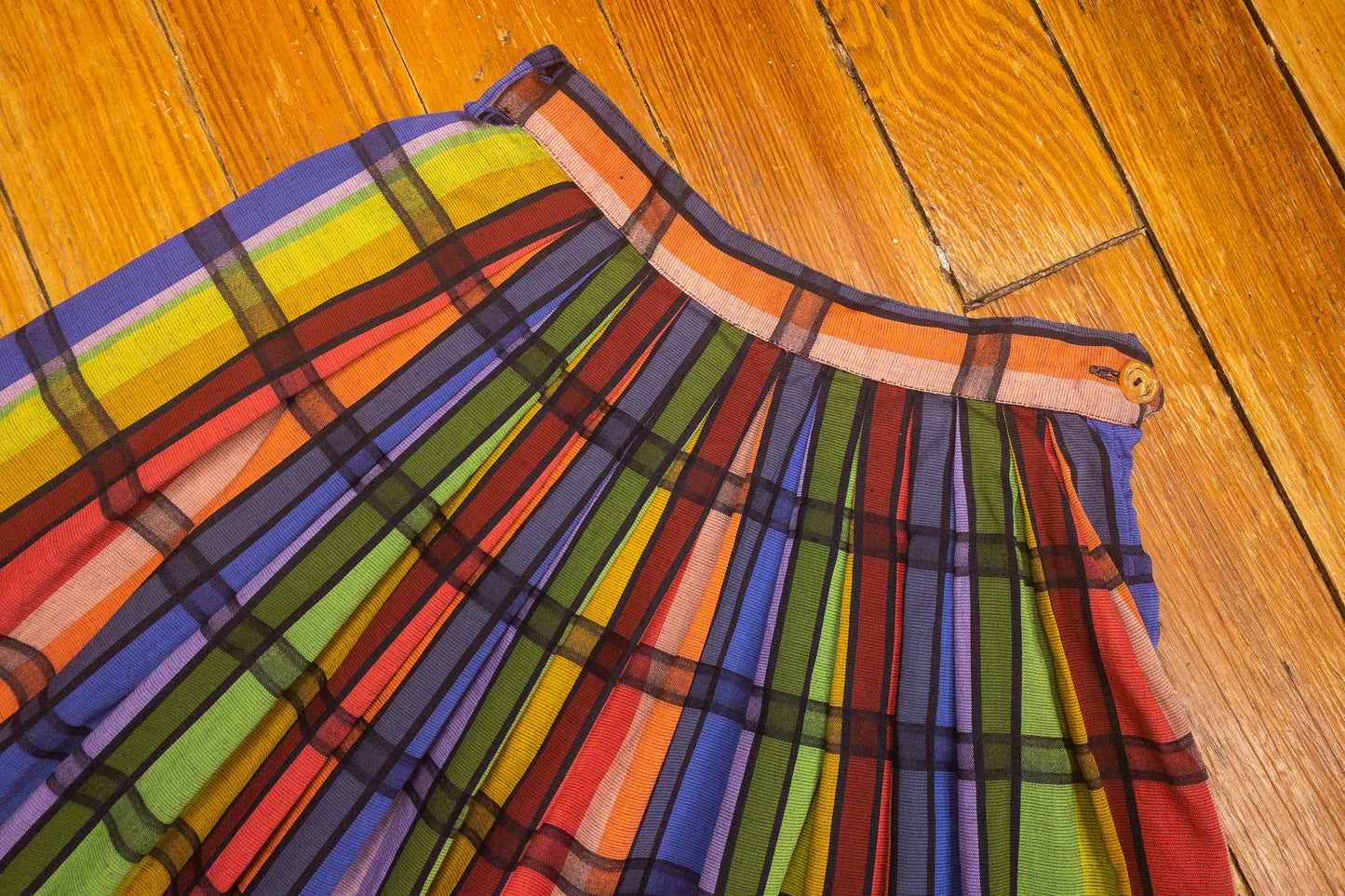 50s 60s Rainbow Plaid Skirt | 25"