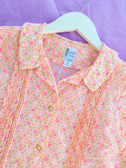 60's Pink Rose Peter Pan Collar Shirt