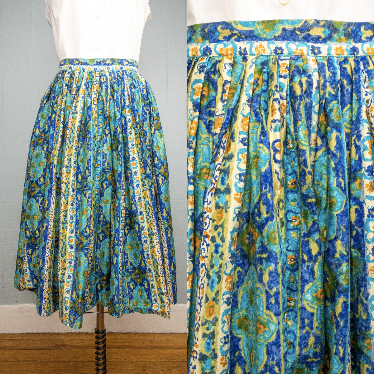 50s Blues & Poppy Skirt | 29"