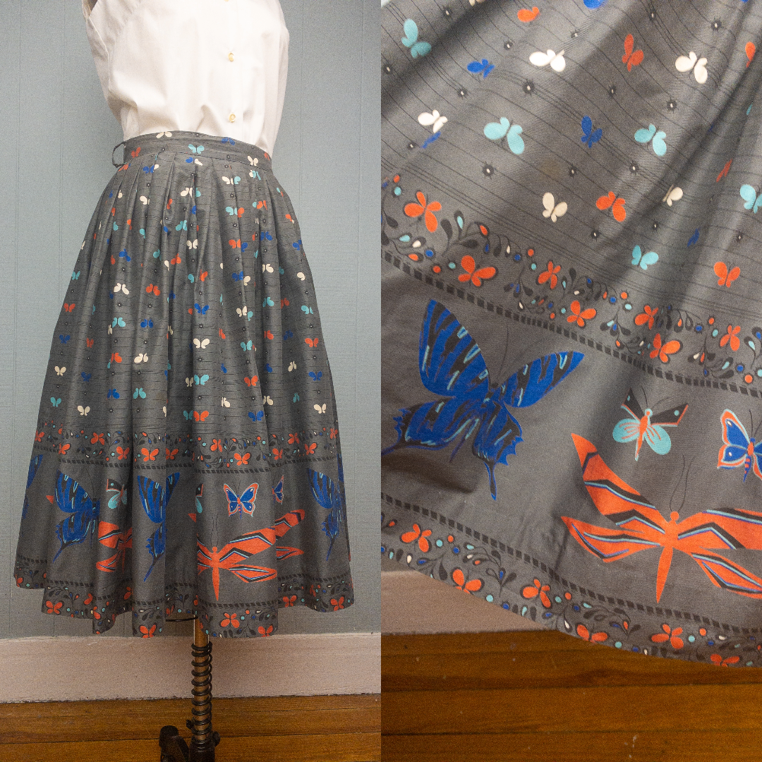50's Grey Butterfly Skirt | 28"