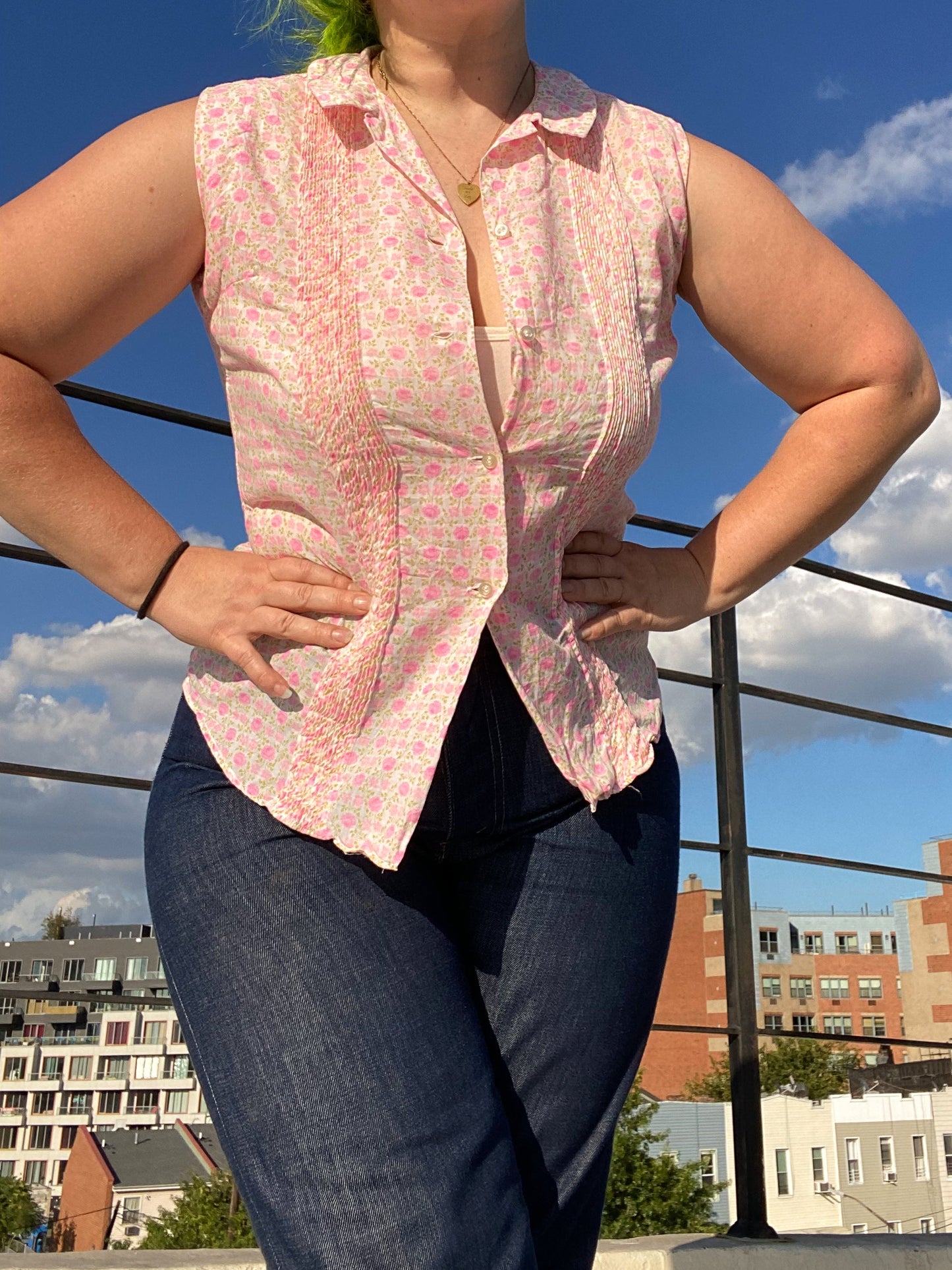 60's Pink Rose Peter Pan Collar Shirt