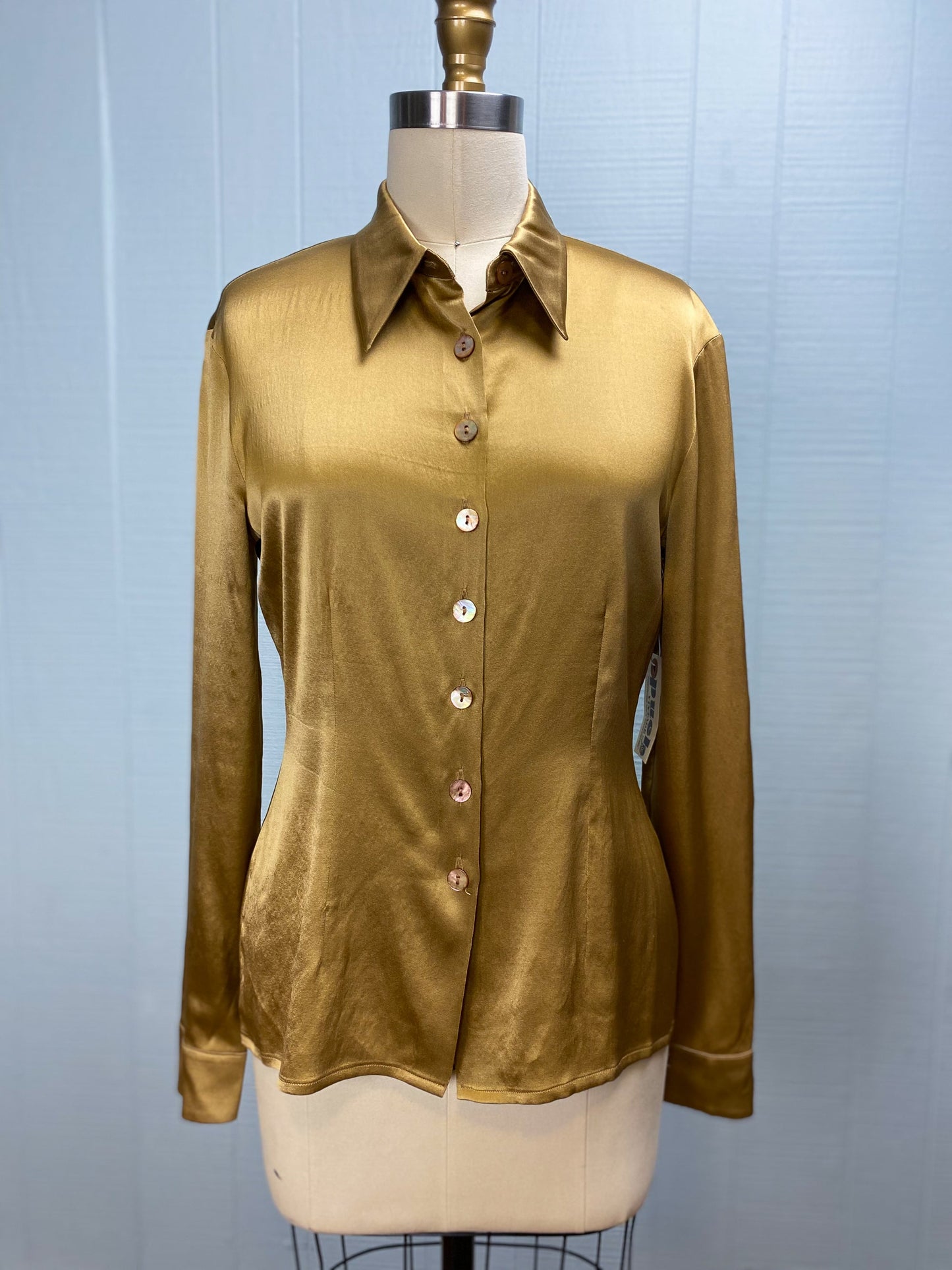 Gold Liquid Metallic Silk Hourglass Blouse Spearpoint Collar Renato Nucci