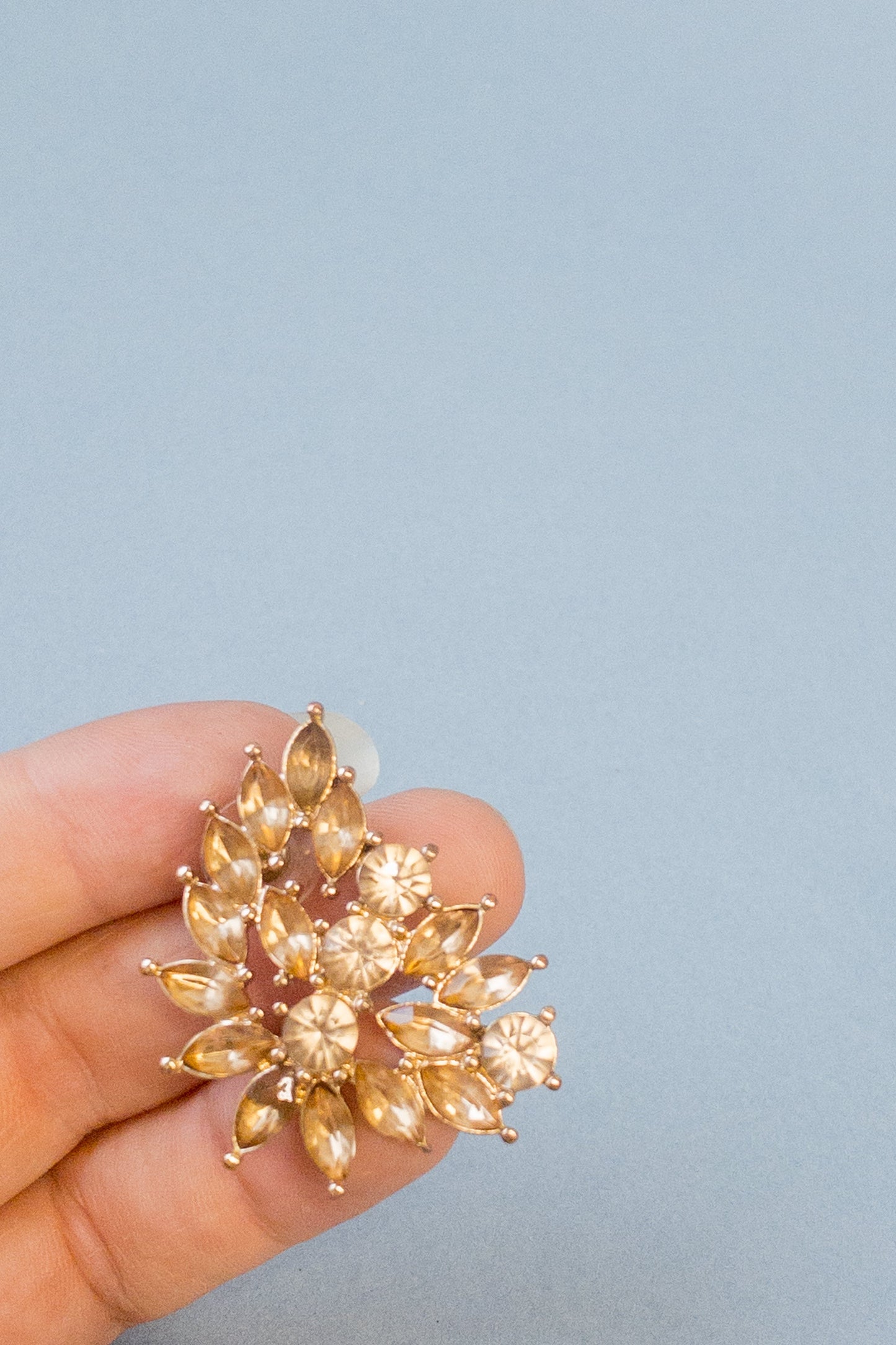 Champagne Rhinestone Leaf Gold Statement Earring Pierced Post