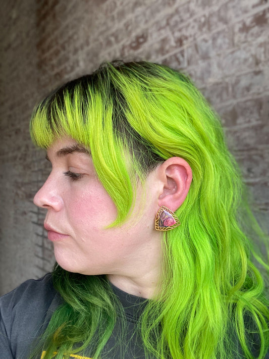 Triangular Celtic Pink Purple Swirl Enamel Filigree Pierced Post