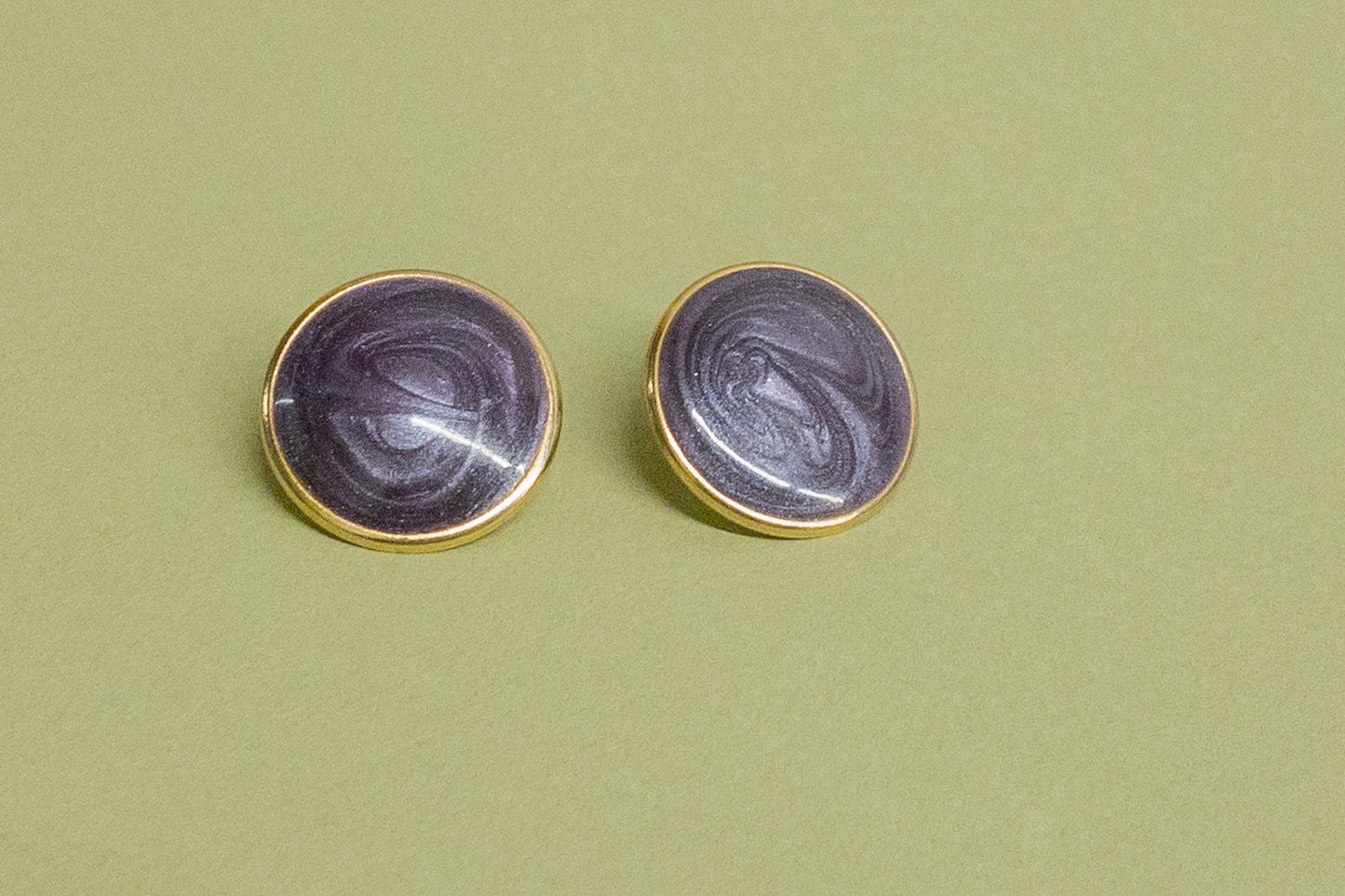Button Purple Enamel Swirl Circle Pierced Stud Earrings