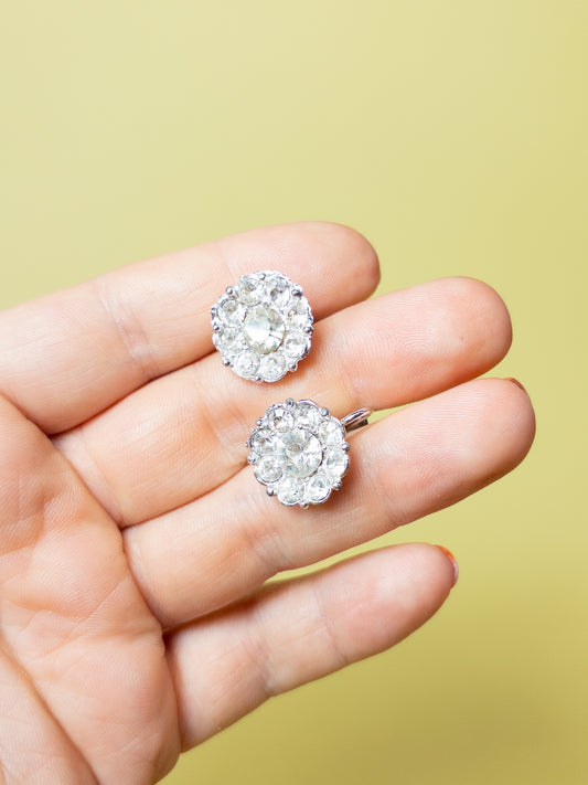 50s 60s Rhinestone Flower Screw Backs