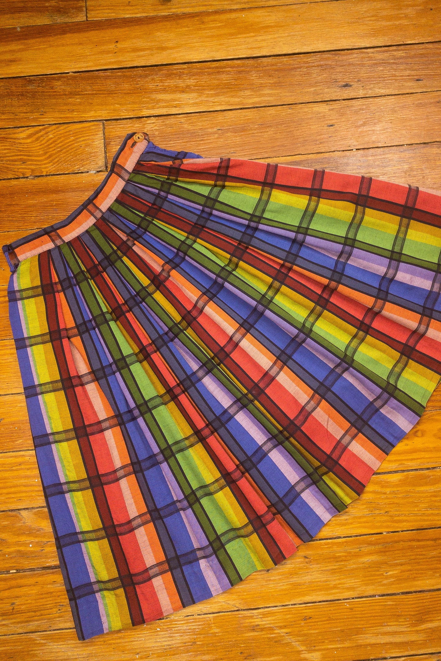 50s 60s Rainbow Plaid Skirt | 25"