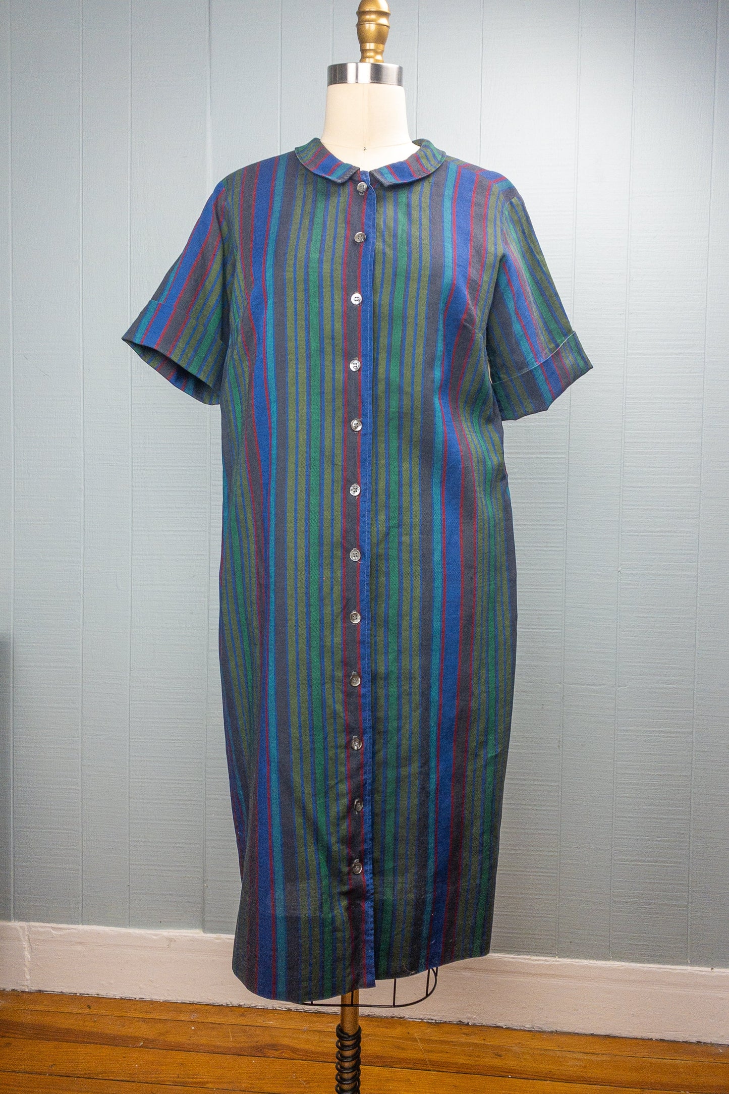 60's Jewel Stripe Shirt Dress | M/L
