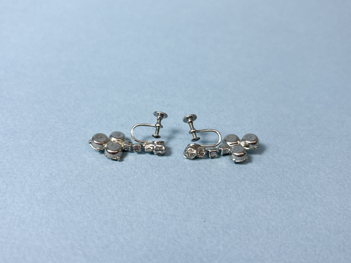 50's 60's Rhinestone Clover Dangle Screw Backs Earrings