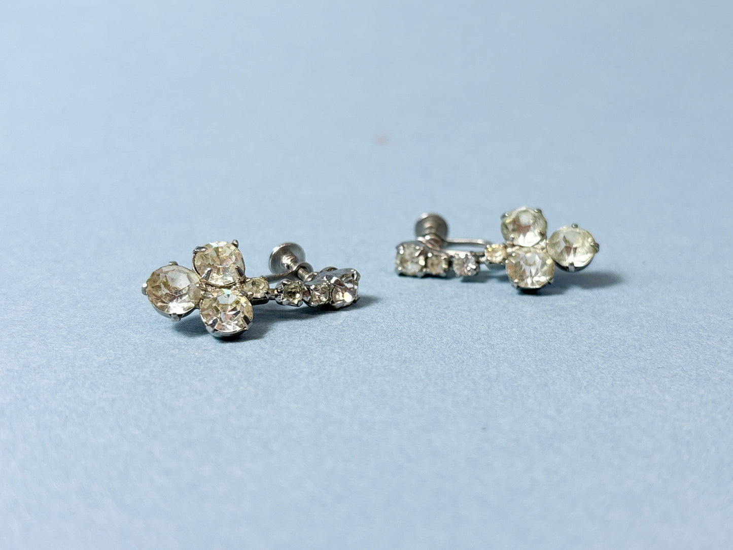 50's 60's Rhinestone Clover Dangle Screw Backs Earrings