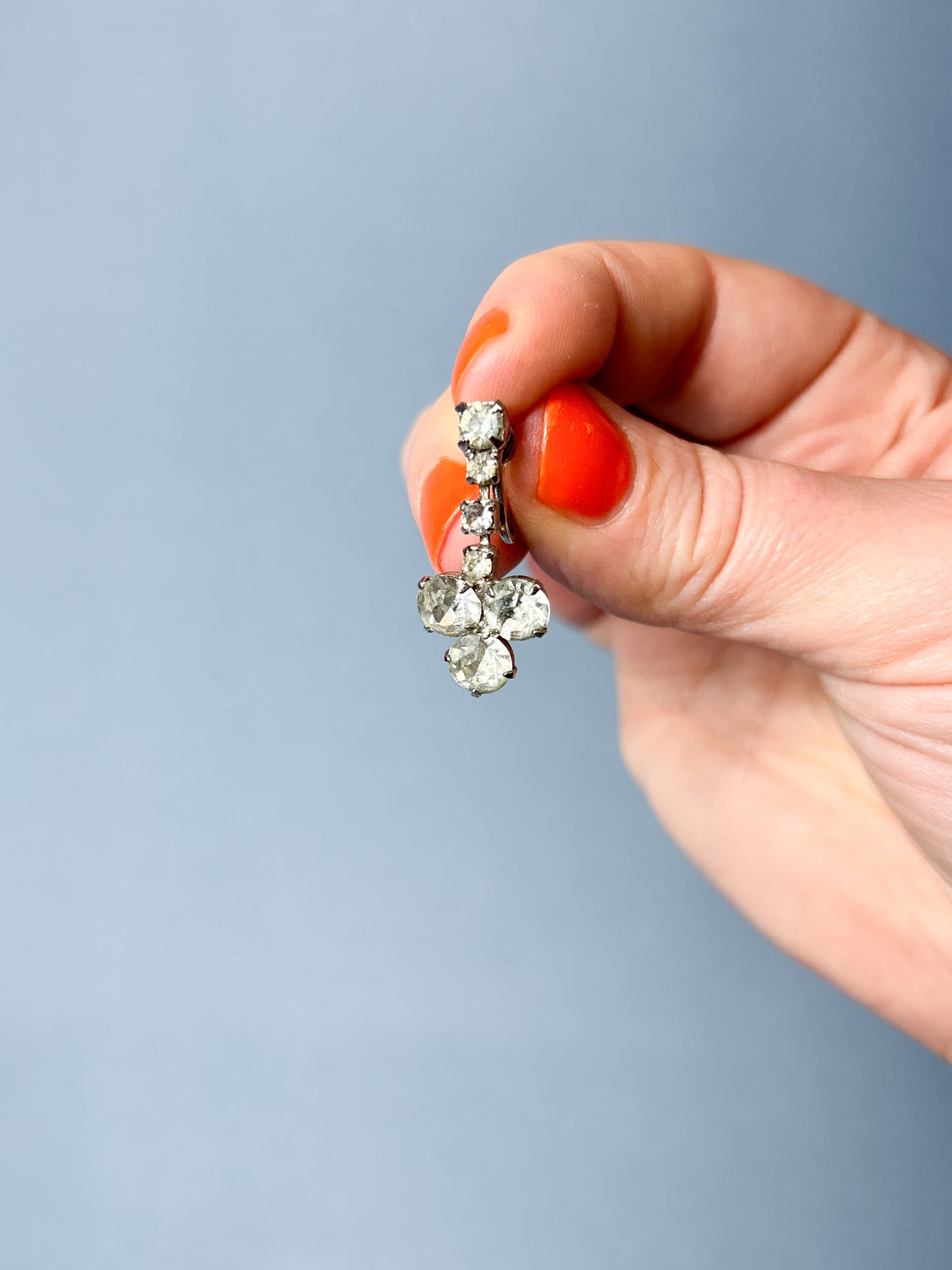 50's 60's Rhinestone Clover Dangle Screw Backs Earrings