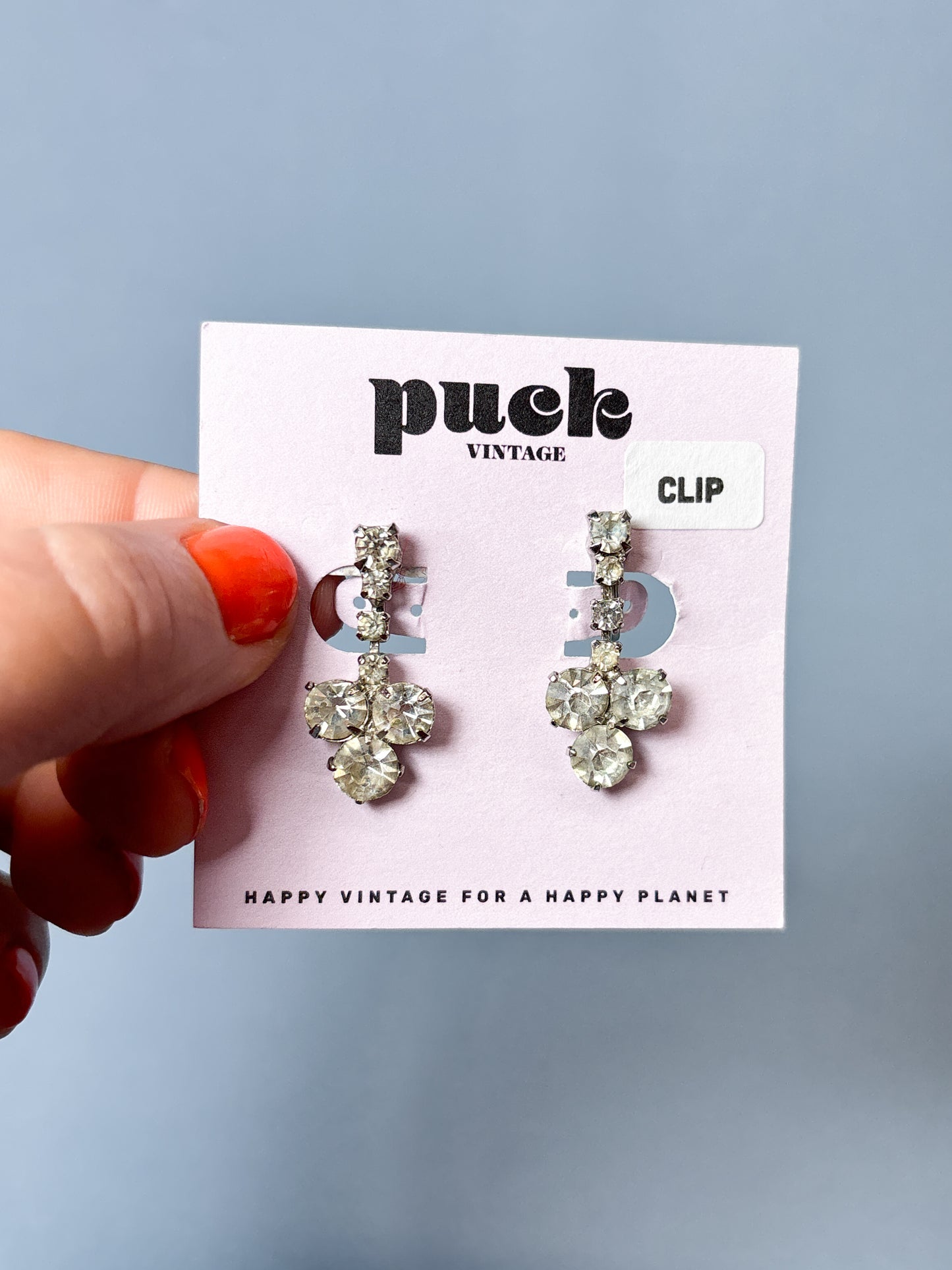 50's 60's Rhinestone Clover Dangle Screw Backs Earrings