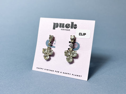 50's 60's Rhinestone Clover Dangle Screw Backs Earrings