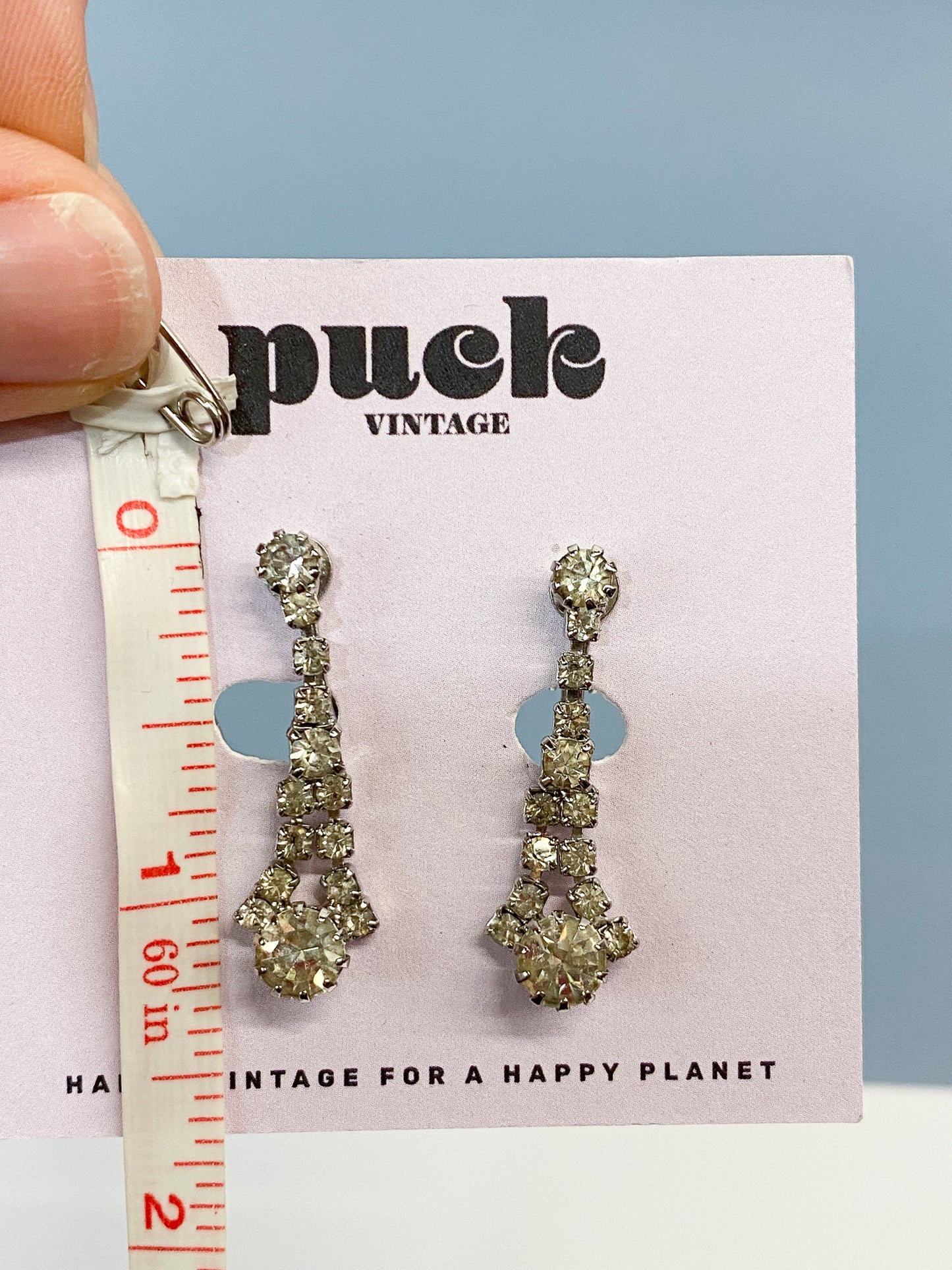 Glitzy Rhinestone Crystal Tear Drop Dangle Vintage Clip On Earrings
