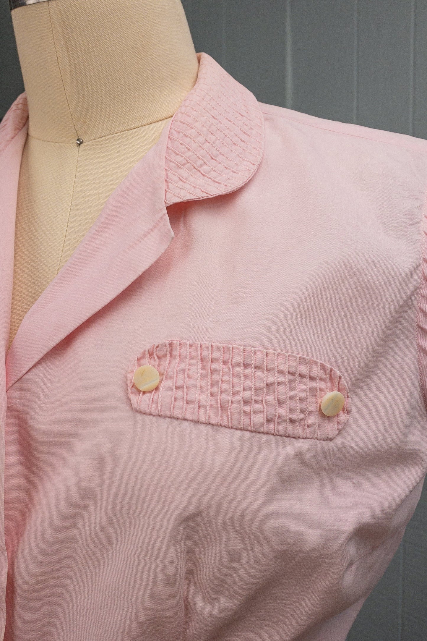 50s Baby Pink Pintuck Blouse | S/M