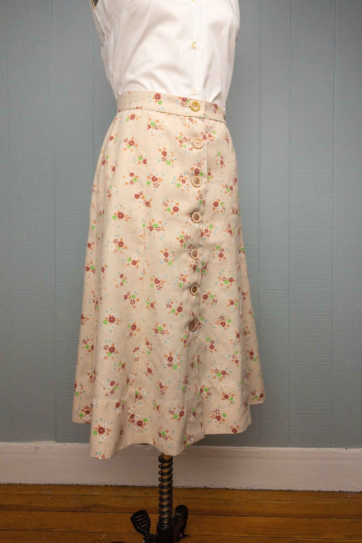 70's Cream Floral Skirt | S