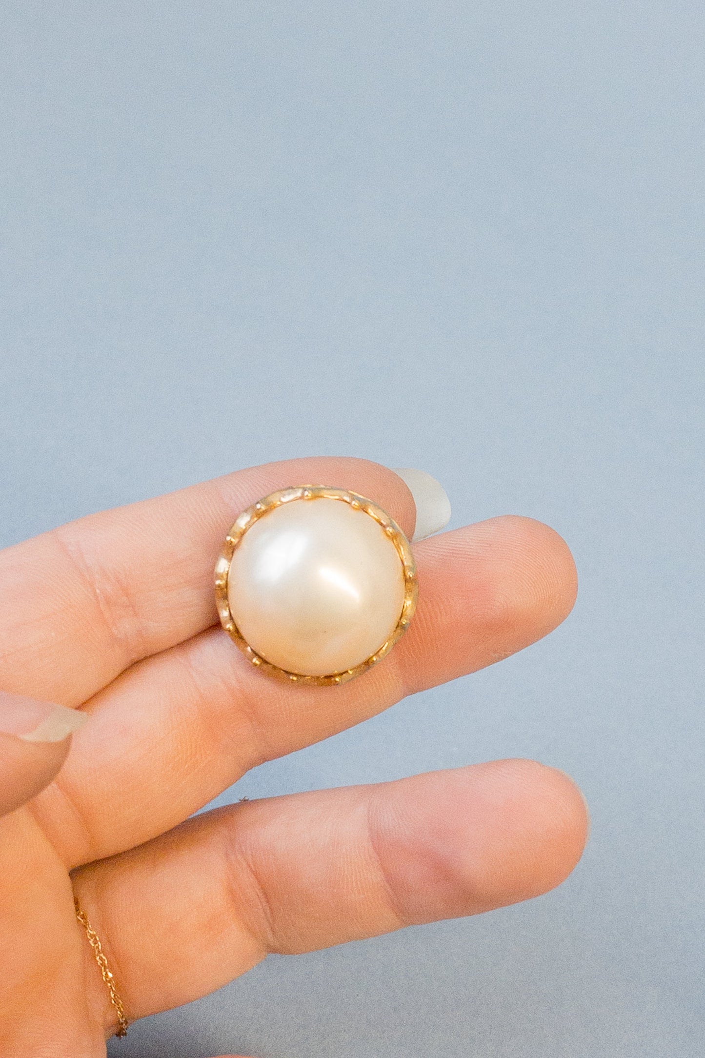 Large Domed Pearl Gold Bordered Earrings